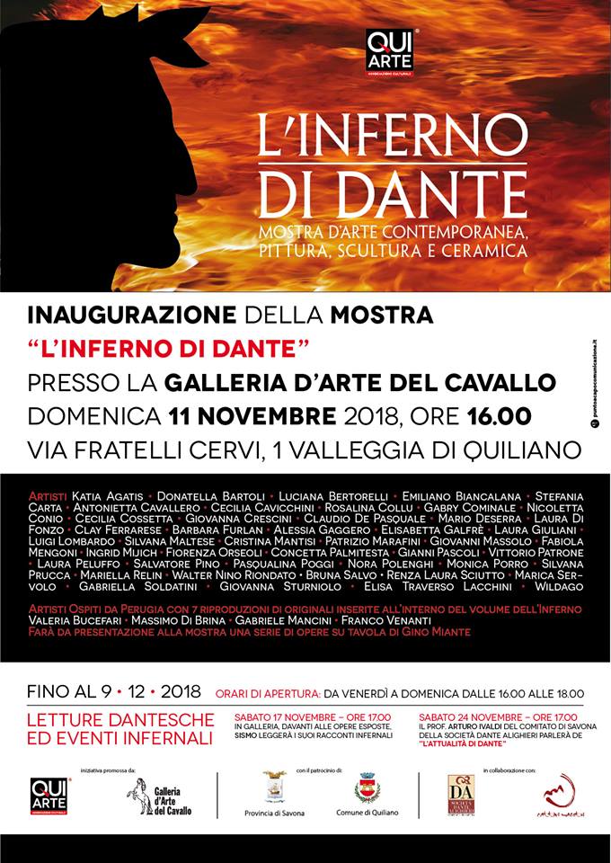 mostra d'arte contemporanea pittura, scultura, ceramica sull'inferno di dante alla galleria del cavallo di valleggia